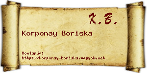Korponay Boriska névjegykártya